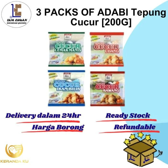 X 3 Packs of Adabi Shrimp Cucur/Fat Cucur /Bilis/Onion 130g/pack ... X 3 Packs of Adabi Shrimp Cucur/Fat Cucur /Bilis/Onion 130g/pack ...