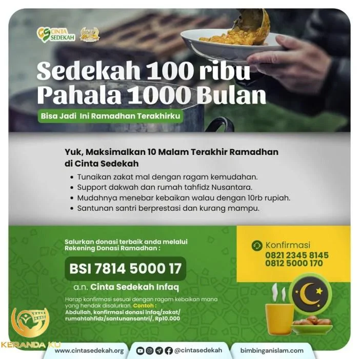 SEDEKAH 100 RIBU - PAHALA 1000 BULAN | Yayasan Cinta Sedekah