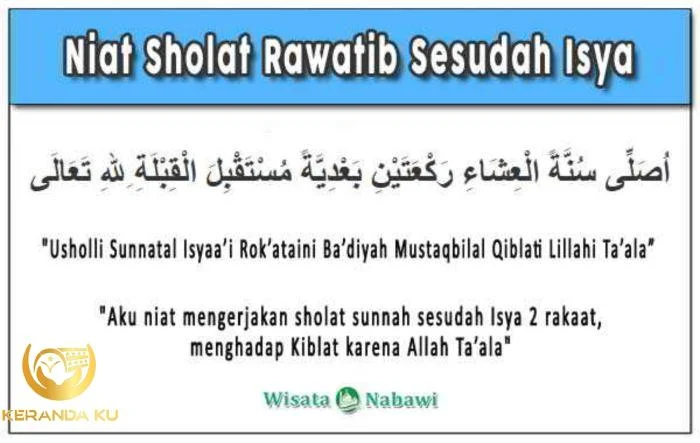 Niat sholat sunnah ba diyah isya