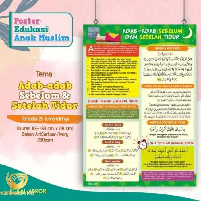 Jual Poster Edukasi Anak Muslim - Adab-Adab Sebelum Dan Sesudah Tidur ... Adab sebelum tidur untuk anak